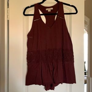 Red sleeveless tank with lace detail